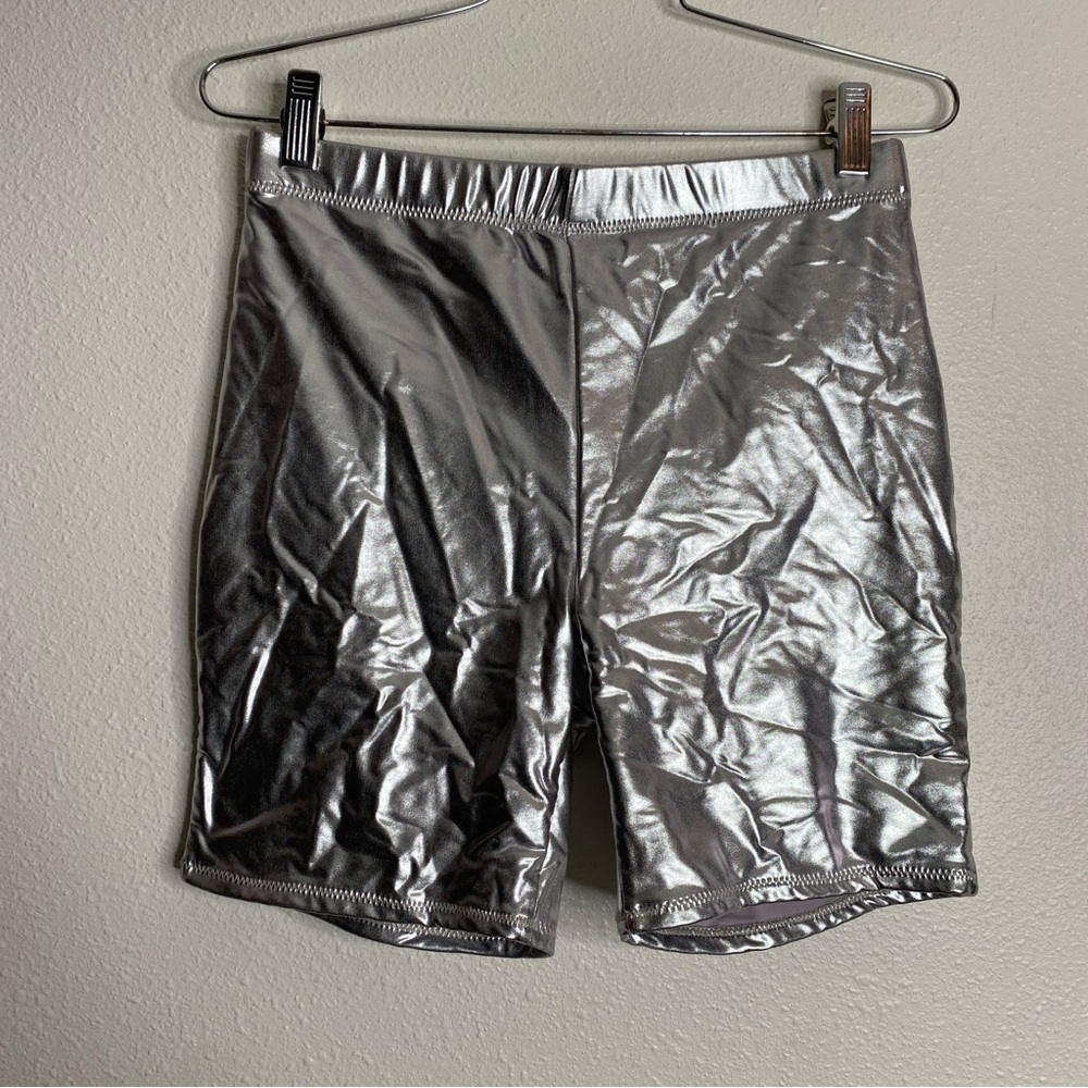 Skims Metallic Swim Mid Waist Shorts Nickel Size L